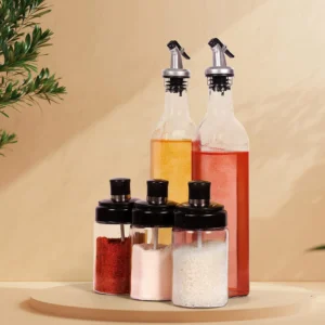 Glass Oil Dispenser & Spice Jar Set – Leakproof Storage | DeoDap