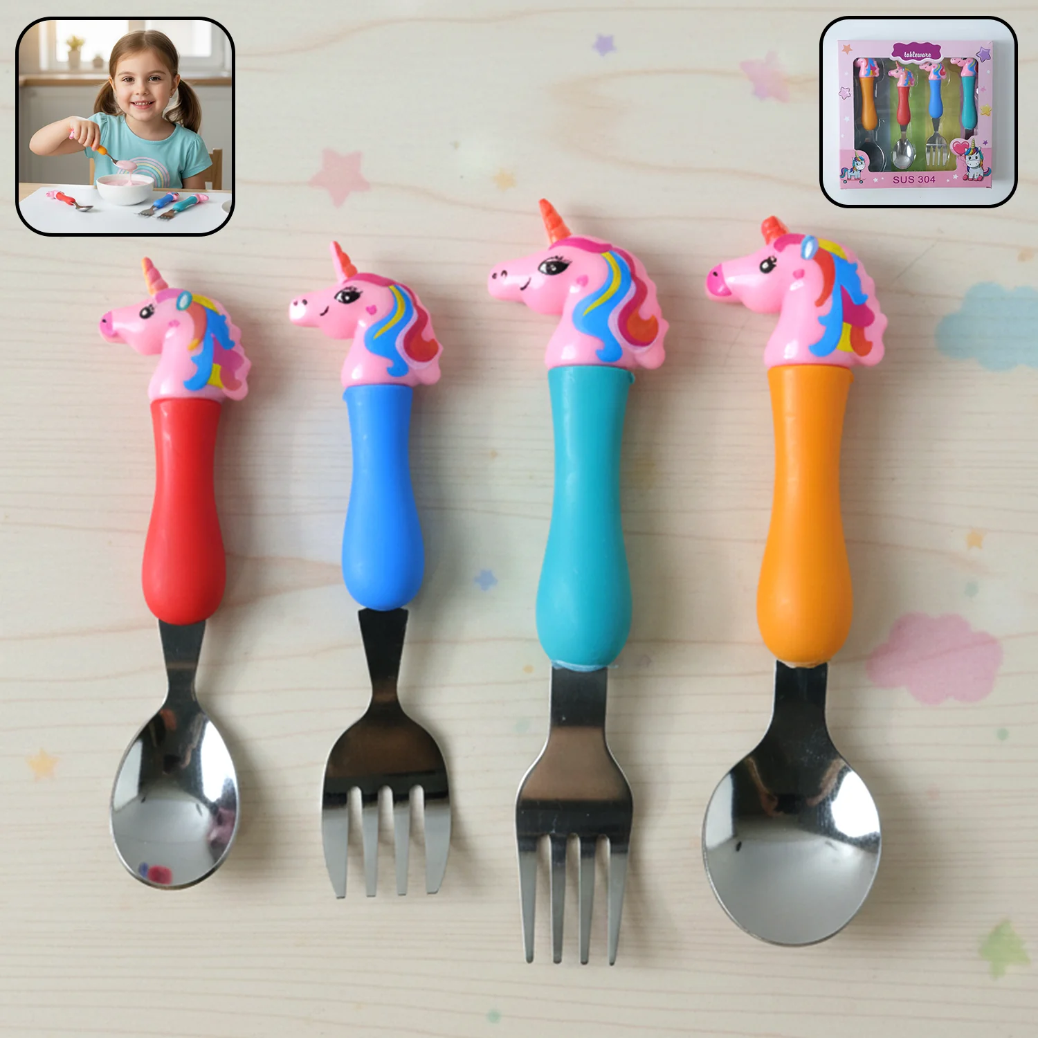 Unicorn Kids Spoon and Fork Set – Cute & Safe for Little Eaters - Home & Kitchen