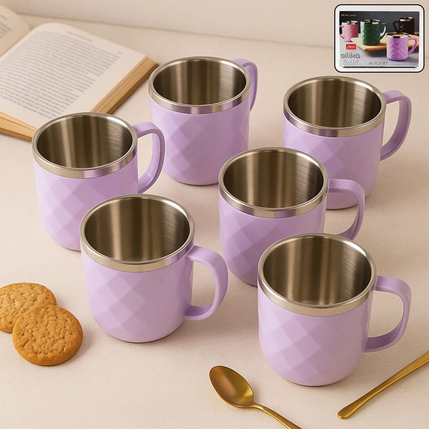 Stainless Steel Tea Cup Set – Elegant 200 ml Double Wall Design
