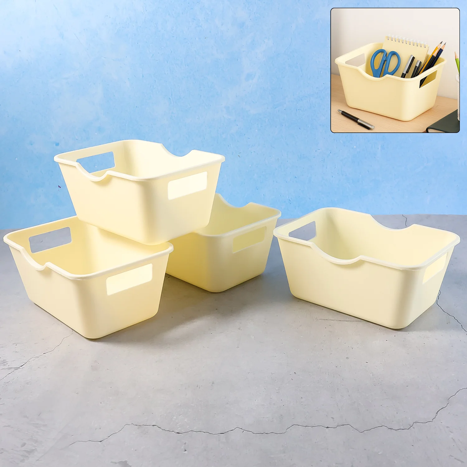01-18039_mini_multi_pla_storage_basket_n_handle_4pc.webp Multi-Purpose Storage Basket – Durable Plastic Organizer with Handles