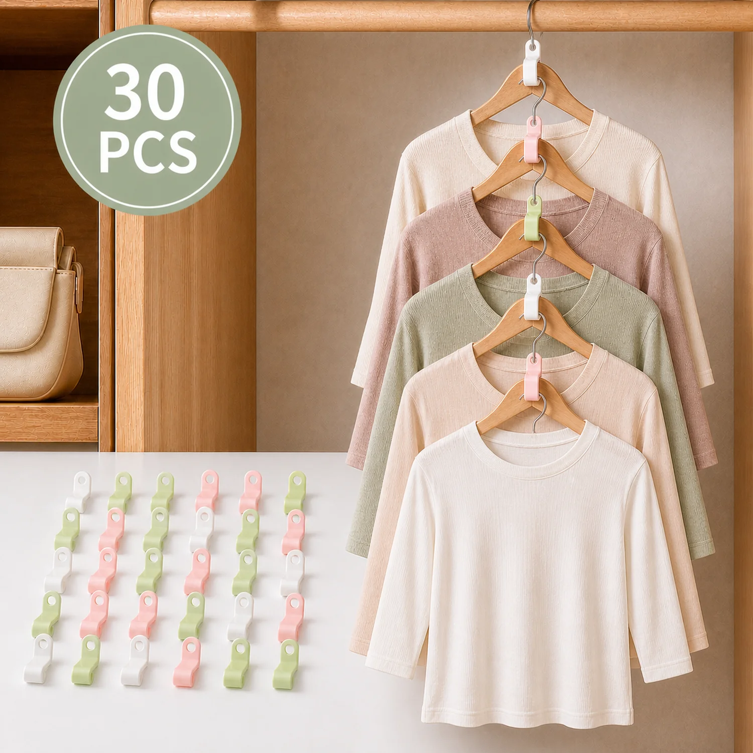 01-19605_hanger_connector_hooks_30pc.webp Hanger Connector Hooks – 30 Pcs Multi-Color Space Saver