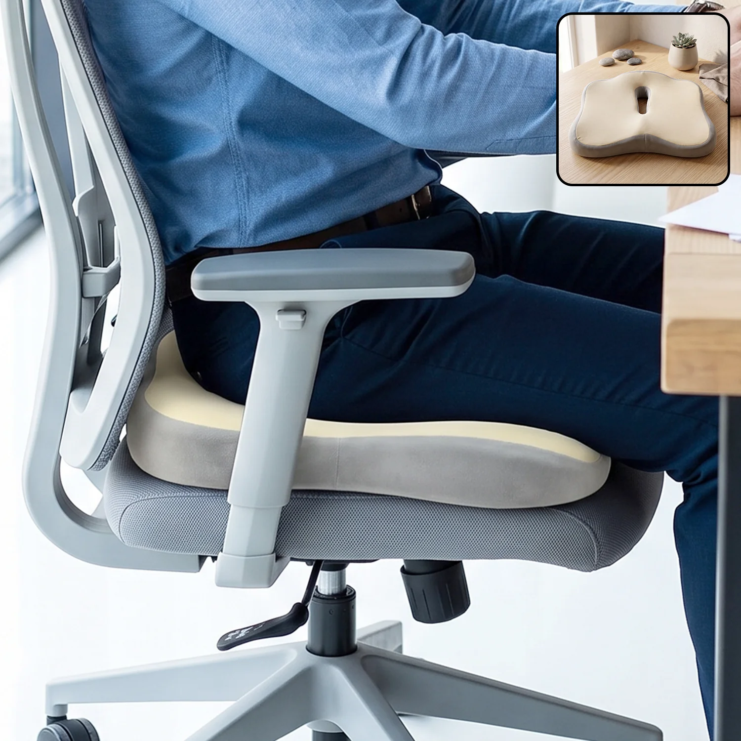 01-22263_comfort_memory_foam_seat_cushion_no2.webp Comfort Memory Foam Ergonomic Seat Cushion for Office Chair (1 Pc) - Office Products