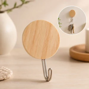 Self-Adhesive Wall Hooks – No Drill, Stylish Wooden Finish