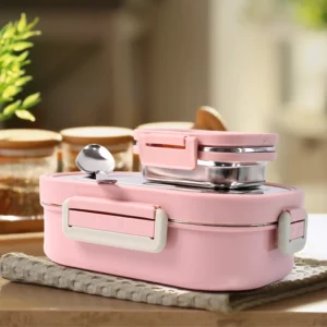 Stainless Steel Lunch Box – Leakproof with Snack Container & Spoon