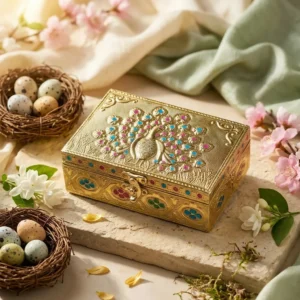 Handcrafted Brass Peacock Jewelry Box – Velvet Lined Organizer for Women - Home Decor