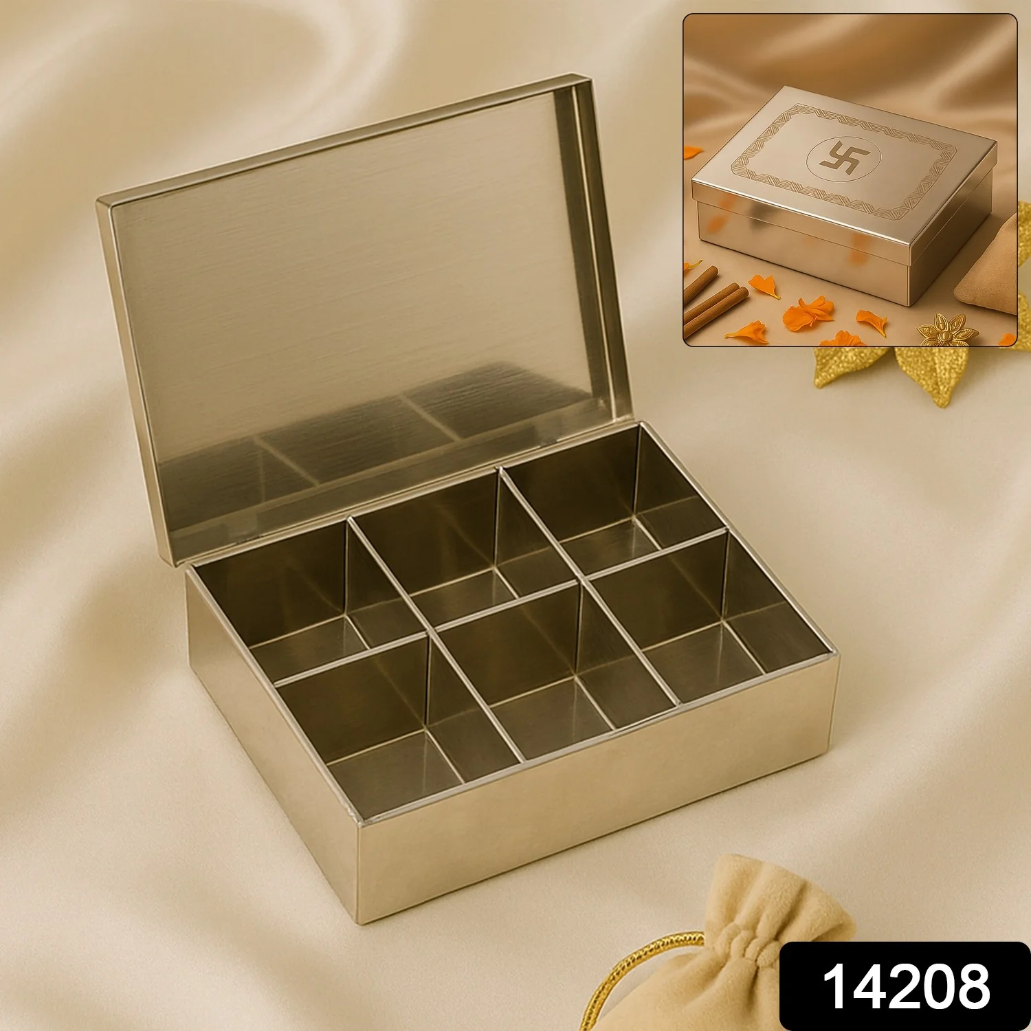 02-14208_koko_ss_jewelry_storage_organizer_box_1pc.webp Stainless Steel Jewelry Organizer – 6-Compartment Storage Box - Jewelry Organizer product image 2