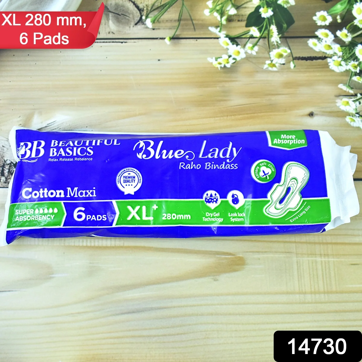 02-14730_bb_blue_cotton_maxi_xl_sanitary_pads_6pc.webp Blue Lady XL Sanitary Pads 280mm – Heavy Flow Protection- 2 PACK- 12 PADS - Sanitary Pads product image 2
