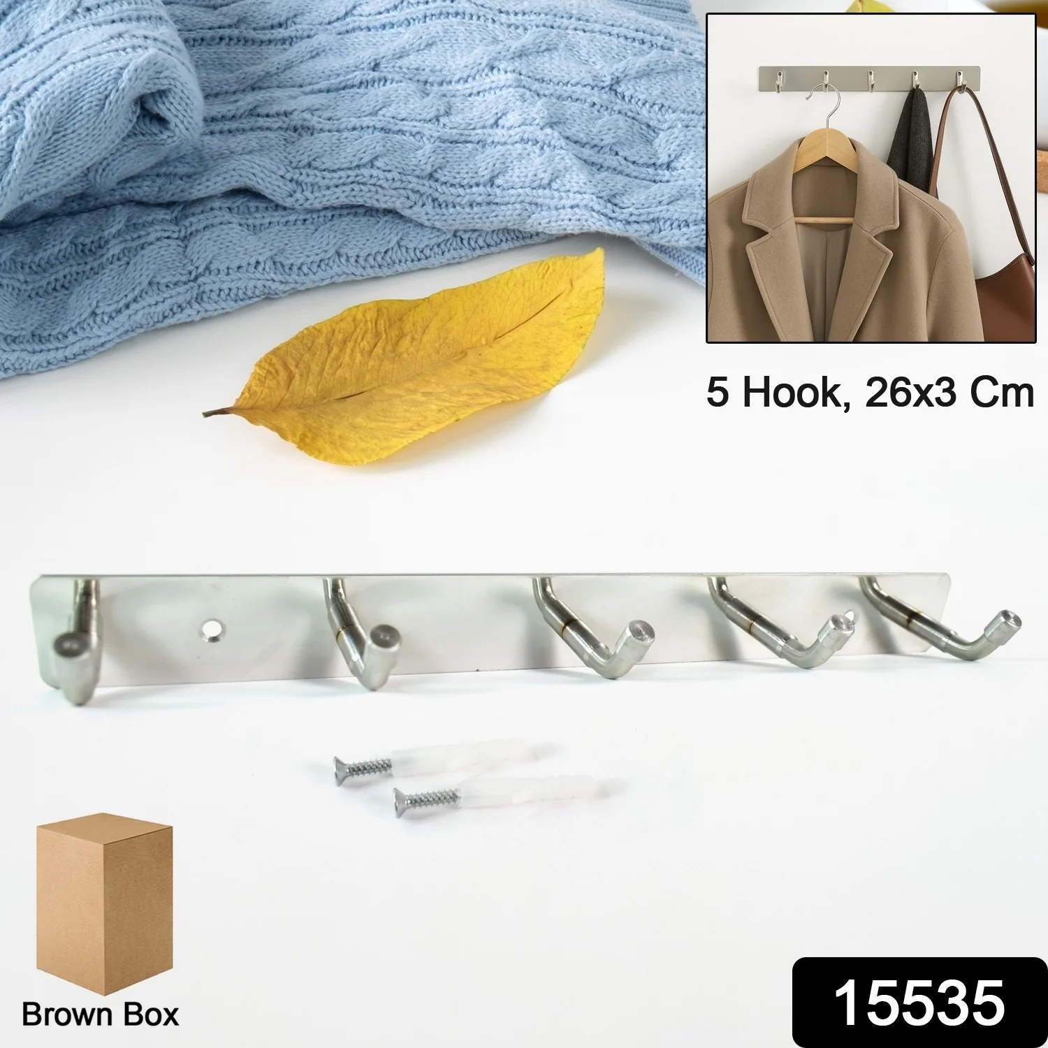 Stainless Steel Coat Hook Rack – 5-Hook Durable Wall Organizer - Image 2