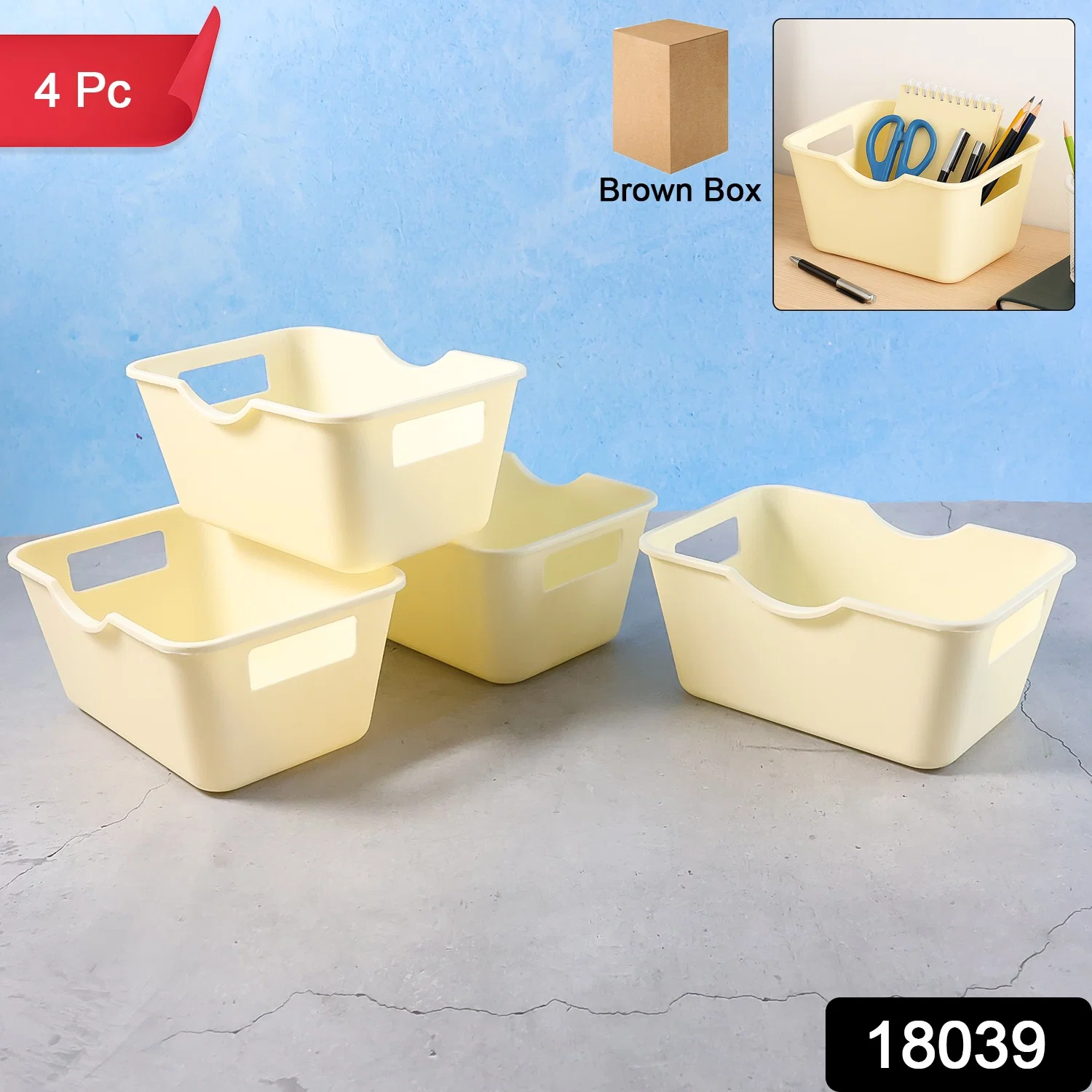 02-18039_mini_multi_pla_storage_basket_n_handle_4pc.webp Multi-Purpose Storage Basket – Durable Plastic Organizer with Handles - Home & Garden product image 2