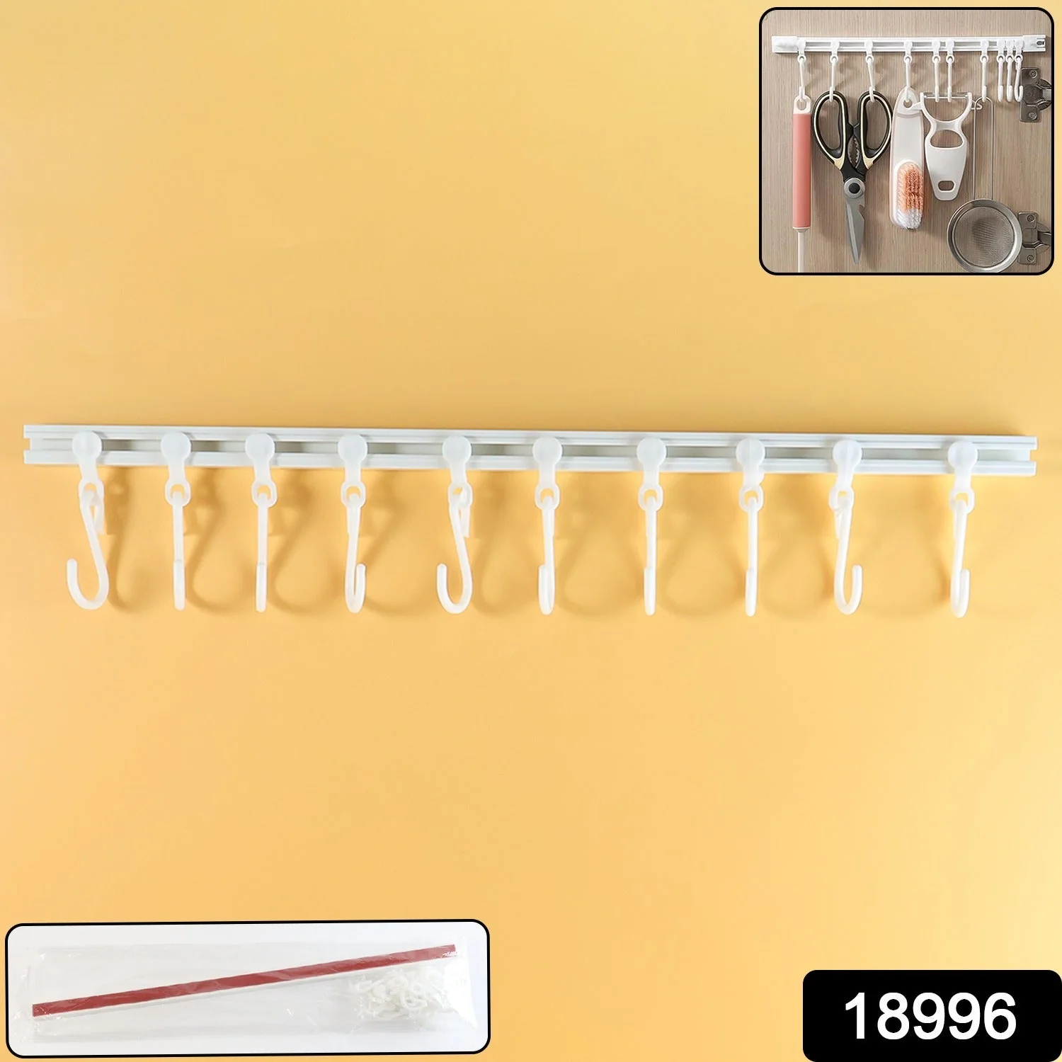 Wall Mounted Kitchen Storage Rack with 10 Adjustable Hooks - Image 2
