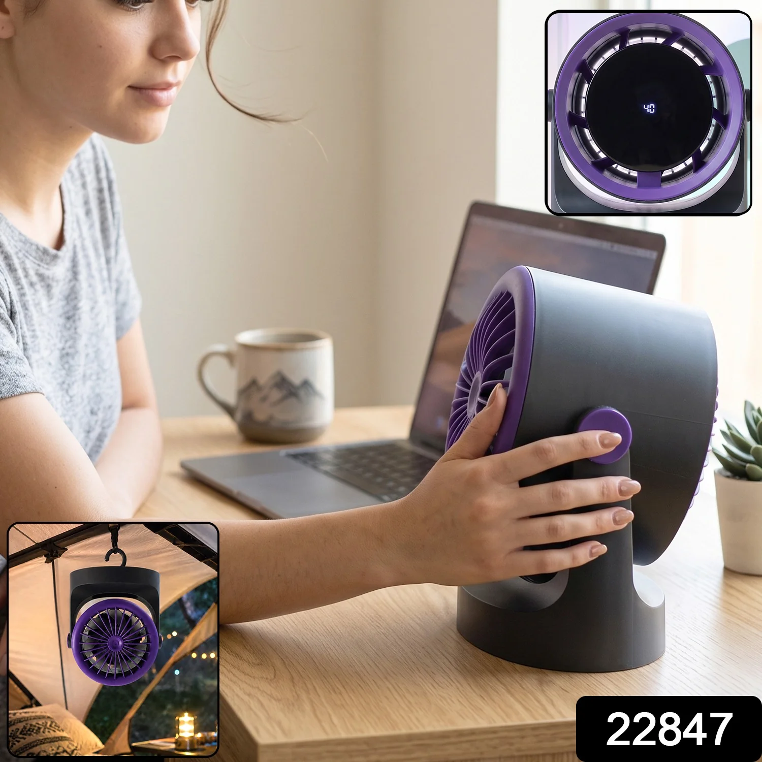Desktop Air Circulator Table Fan with Hanging Hook, Portable Desk Fan (1 Pc) - Image 2