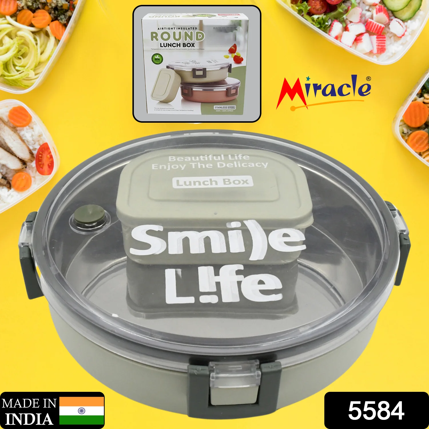 02-5584_miracle_ss_round_lunch_box_m141.webp Stainless Steel Lunch Box – Leak-Proof & BPA-Free | Miracle - Imported Products product image 2