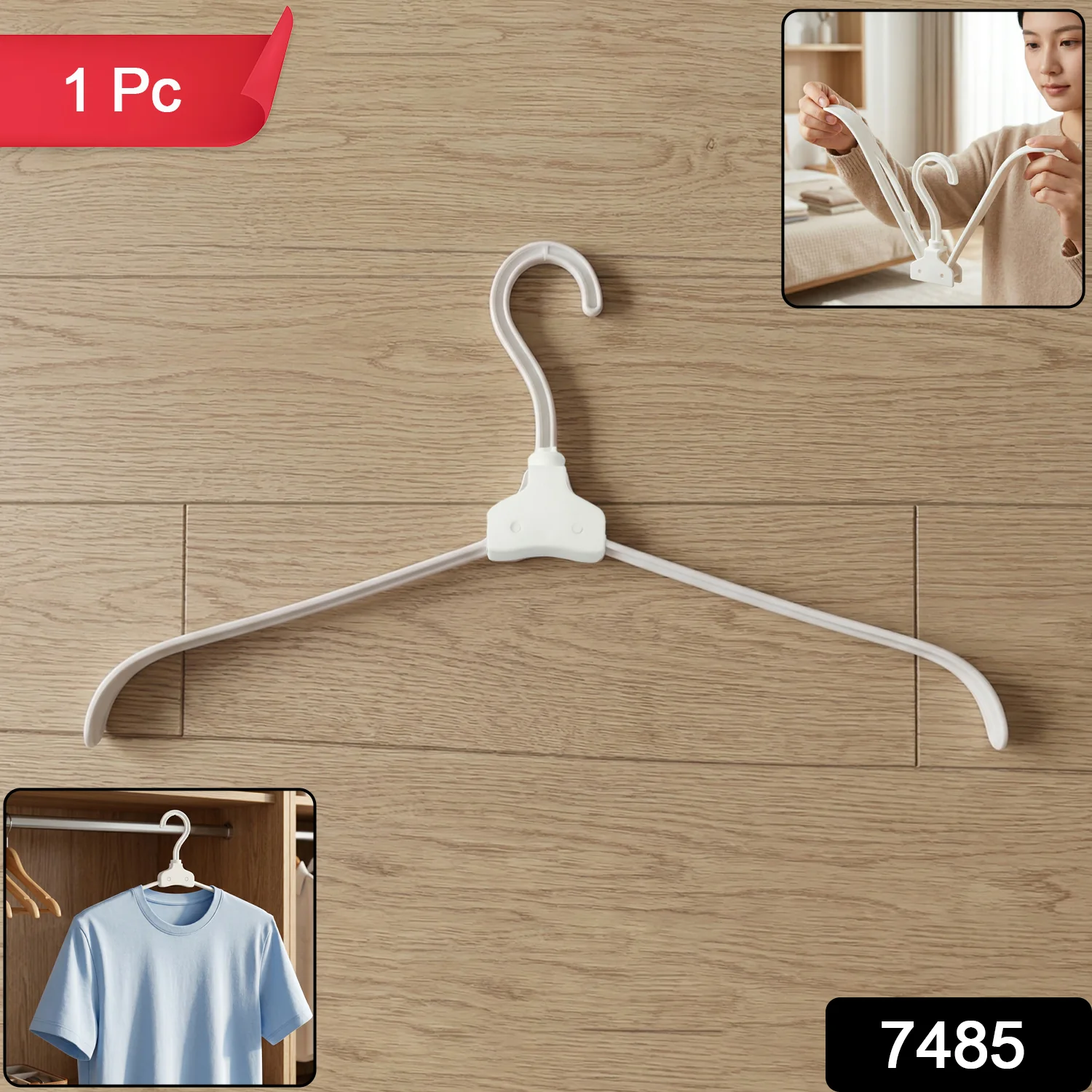 02-7485_plastic_cloth_hanger_1pc.webp Foldable Plastic Clothes Hanger – Space Saving & Travel Friendly – 3PCS - Home Organization product image 2