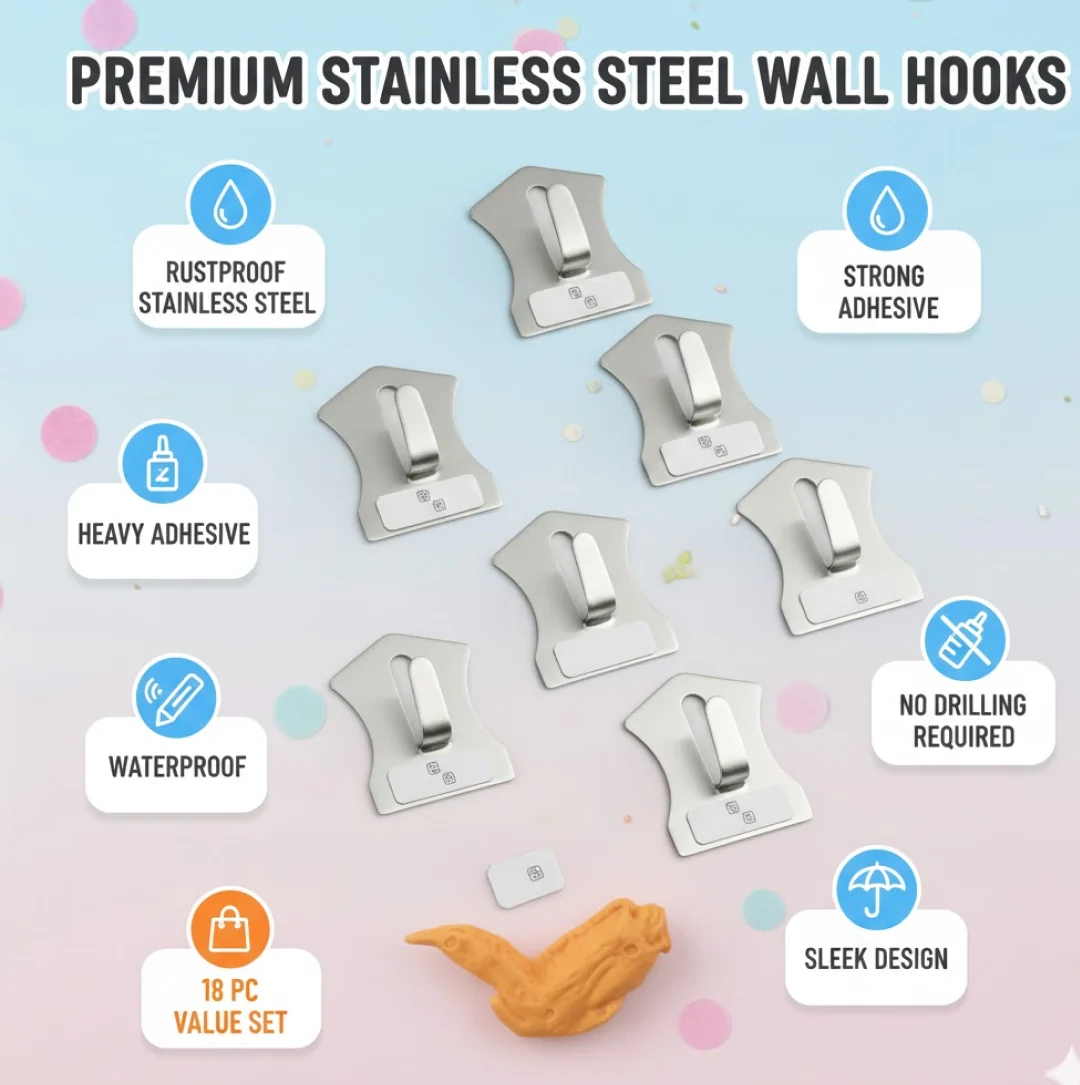 Stainless Steel Wall Hooks – 18 Pc Heavy Duty Set | Styleva - Image 2