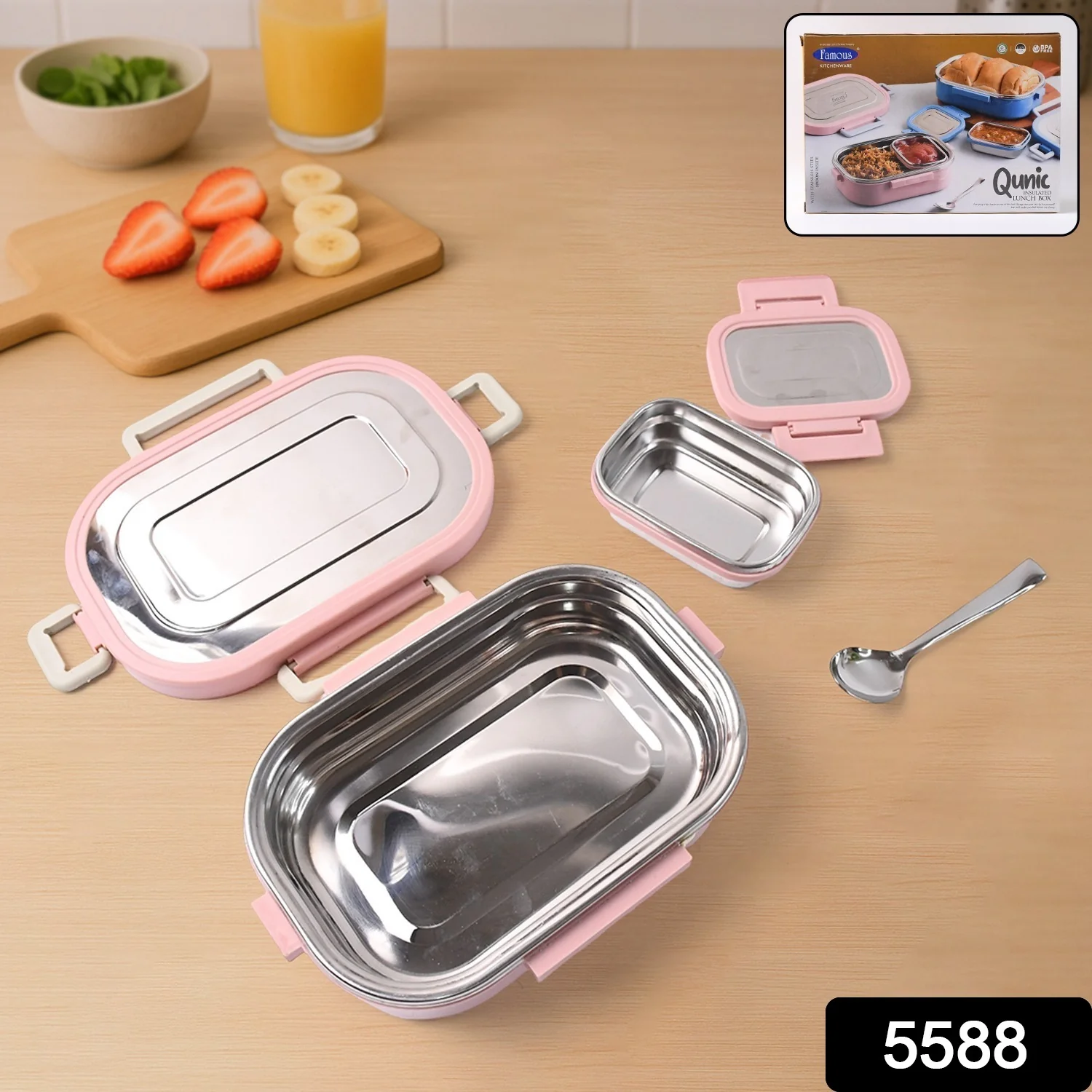 Stainless Steel Lunch Box – Leakproof with Snack Container & Spoon - Image 2