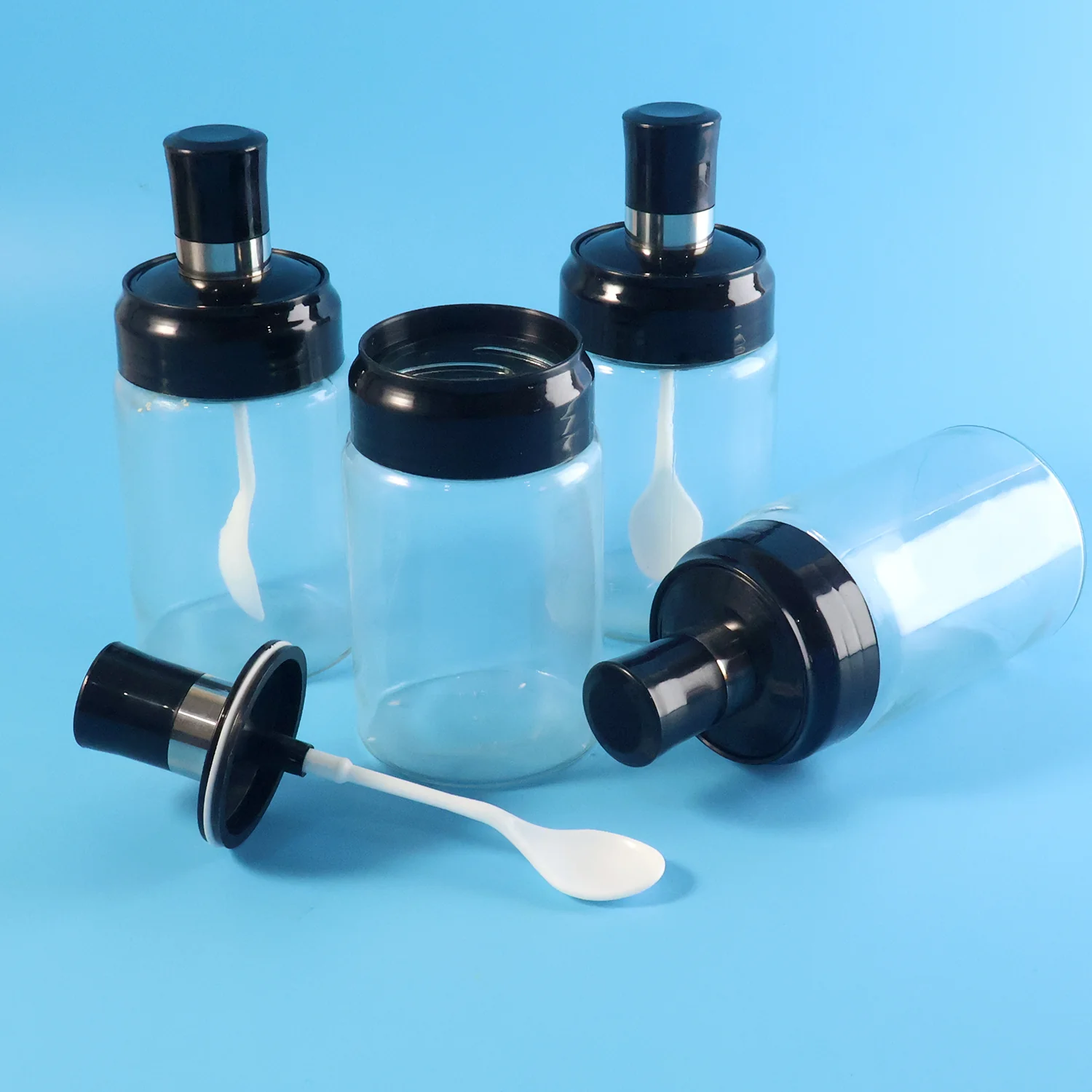 03-10500_transparent_glass_spice_jar_4pc.webp Transparent Spice Jar Set with Spoon – Airtight 4-Pc Container - Image 3