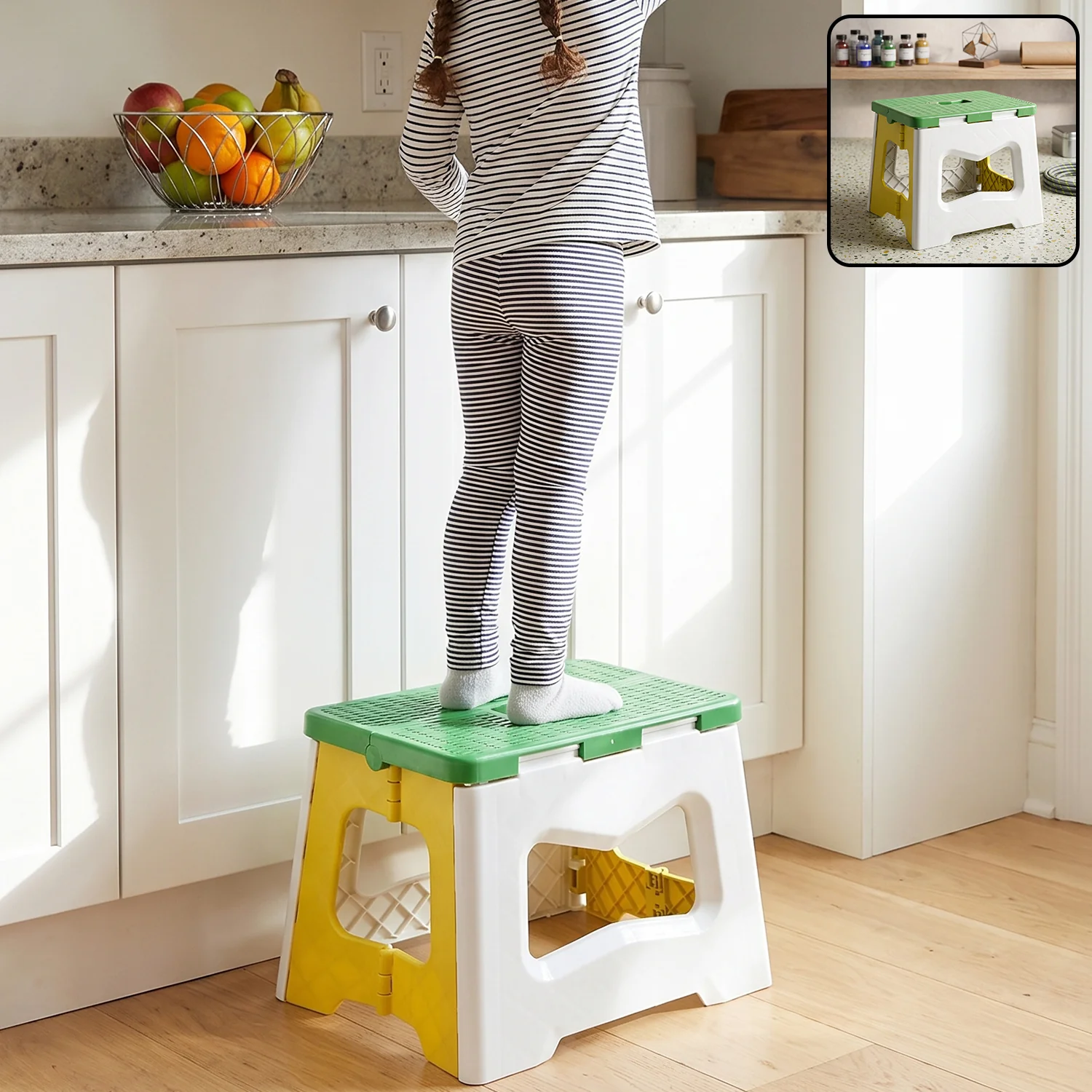 Heavy Duty Foldable Plastic Stool with Carry Handle for Home, Kitchen and Travel - Image 3