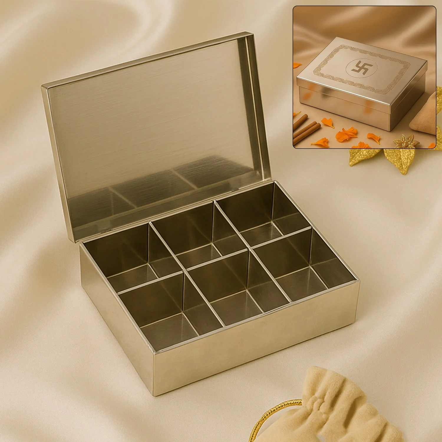 03-14208_koko_ss_jewelry_storage_organizer_box_1pc.webp Stainless Steel Jewelry Organizer – 6-Compartment Storage Box - Jewelry Organizer product image 3