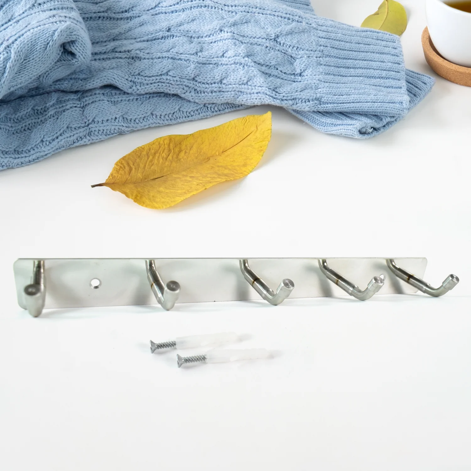 Stainless Steel Coat Hook Rack – 5-Hook Durable Wall Organizer - Image 3
