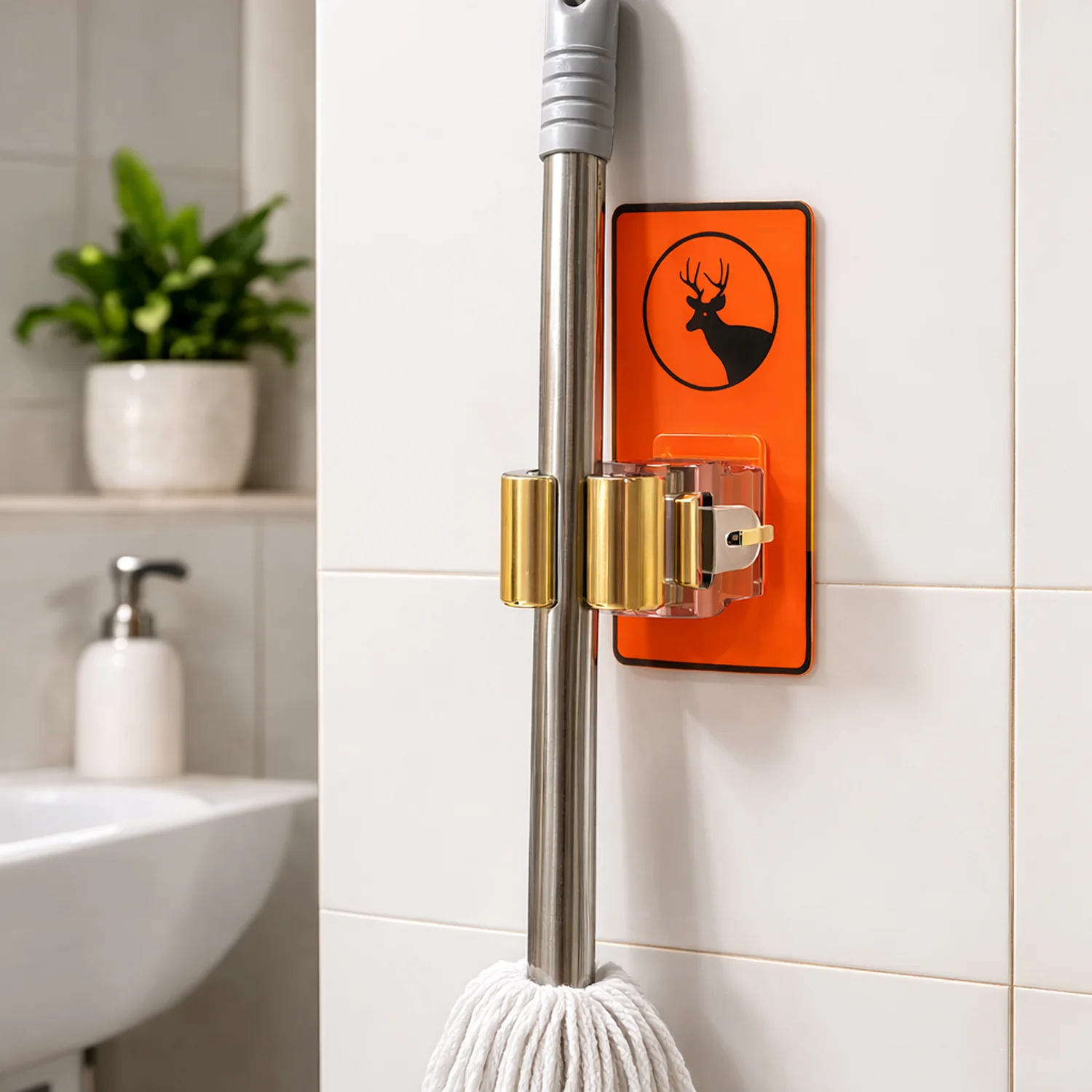 03-15959_wall_mount_mop_n_broom_holder_1pc.webp Wall Mounted Mop Holder – Space-Saving Cleaning Tool Organizer- 3 Numbers - Home Improvement product image 3