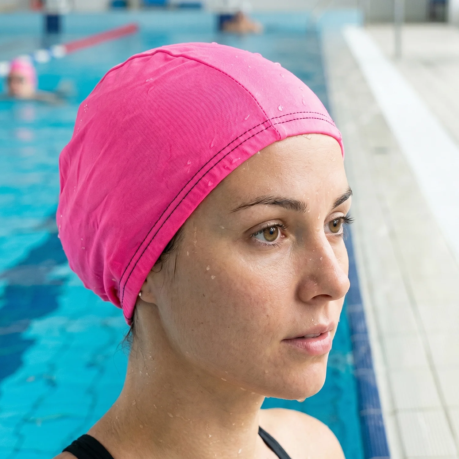 Small Premium Stretchable Pink Swimming Cap – Comfortable Fit for Short Hair - Image 3