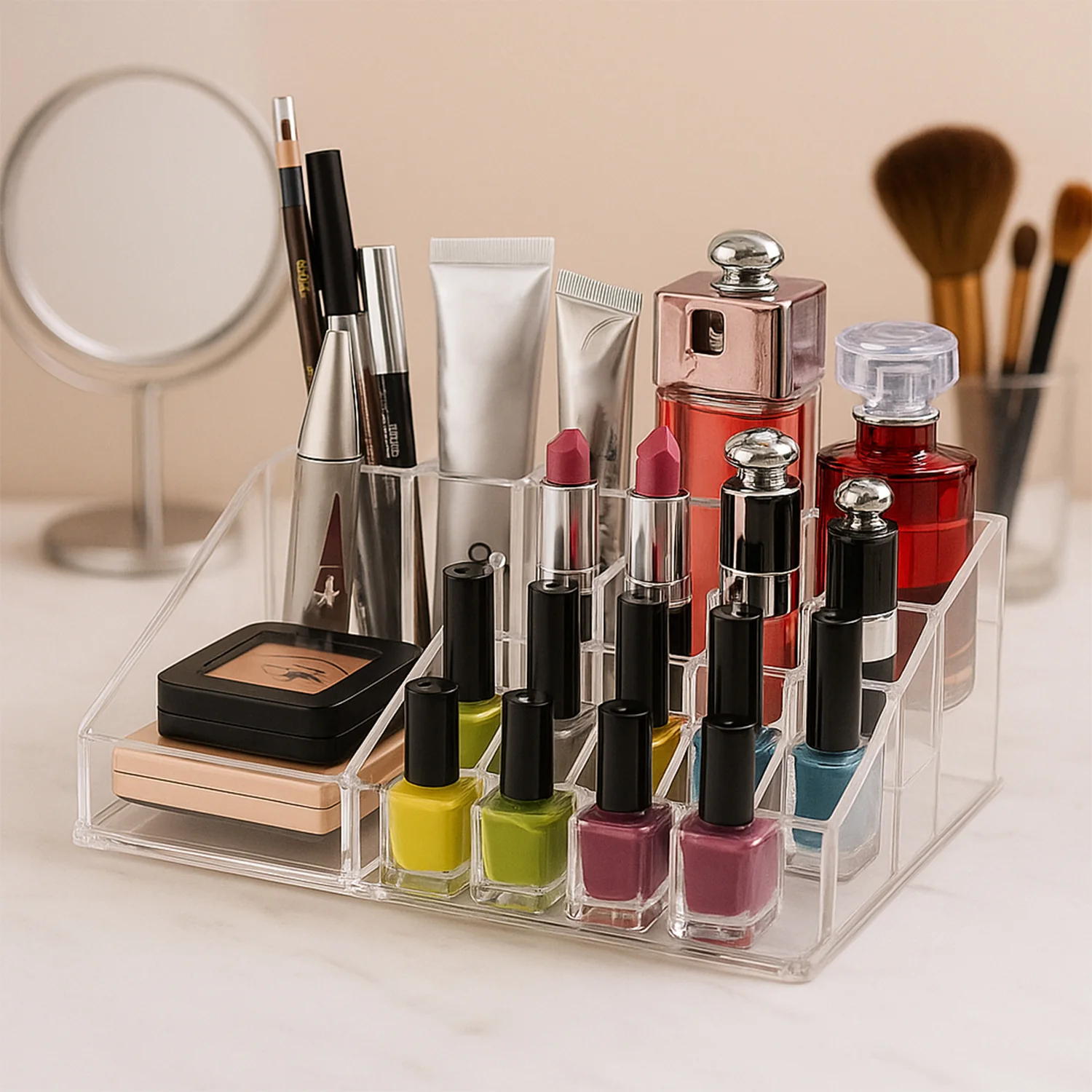 03-6282_16com_cosmetic_stand_1pc.webp Acrylic Makeup Organizer ? 16 Clear Compartments for Cosmetics - Makeup Organizer product image 3