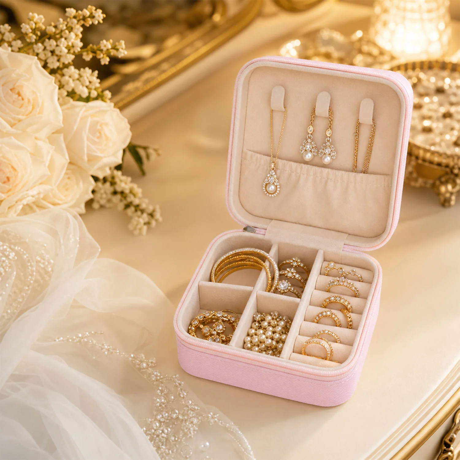 03-8782_mini_jewelry_organizer_box.webp Travel Jewellery Box – Portable PU Leather Organiser | LilyGleam - Travel Jewellery Box product image 3