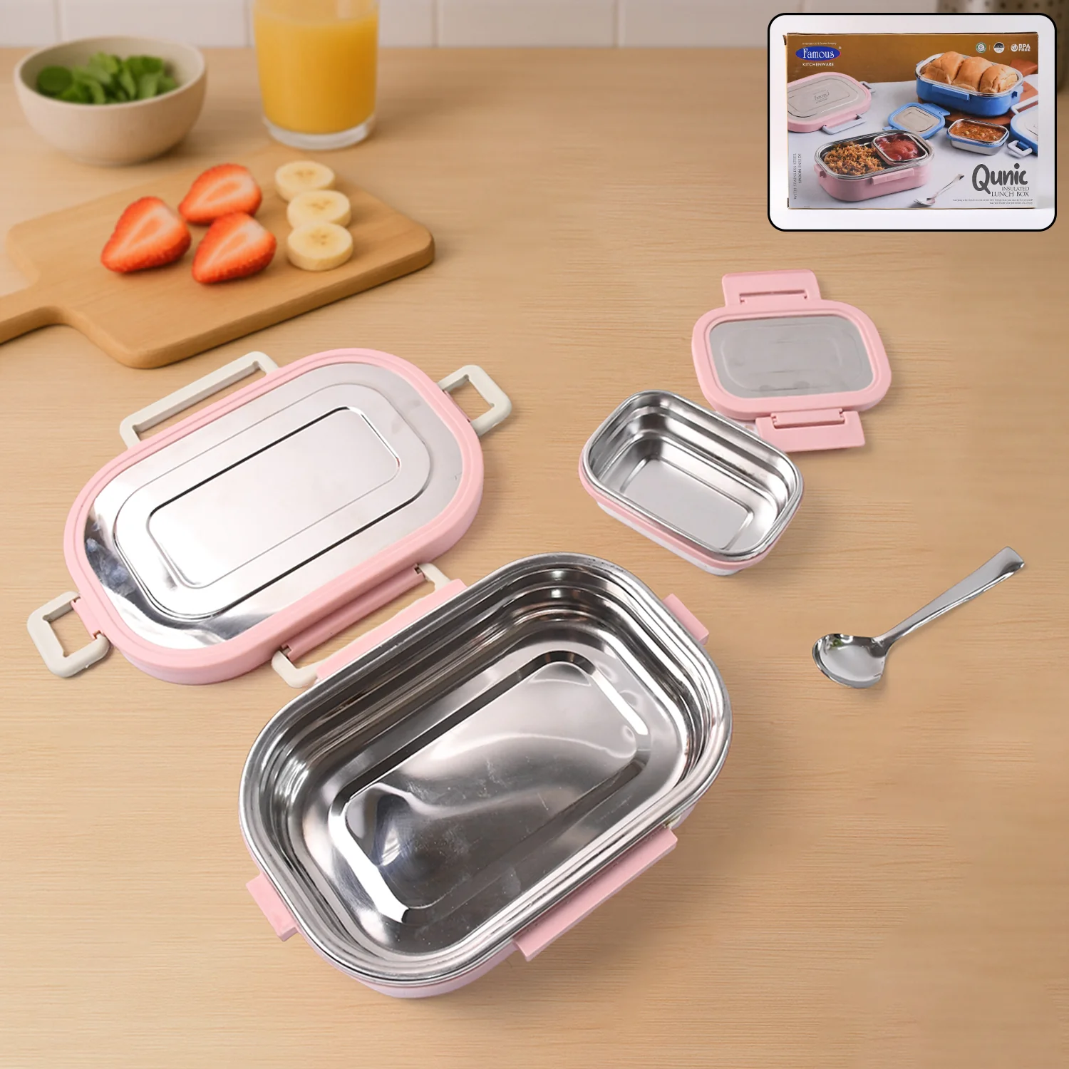 Stainless Steel Lunch Box – Leakproof with Snack Container & Spoon - Image 3