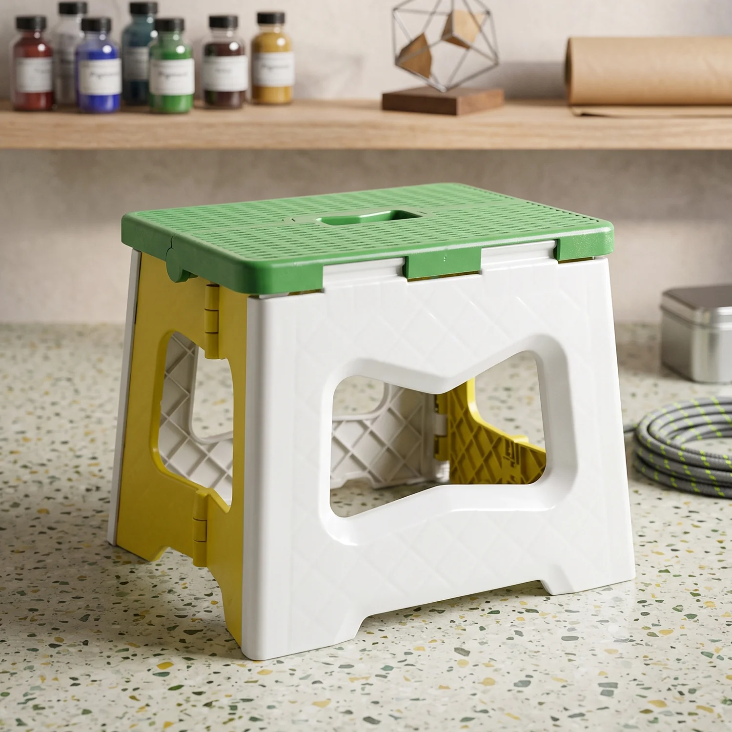 Heavy Duty Foldable Plastic Stool with Carry Handle for Home, Kitchen and Travel - Image 4
