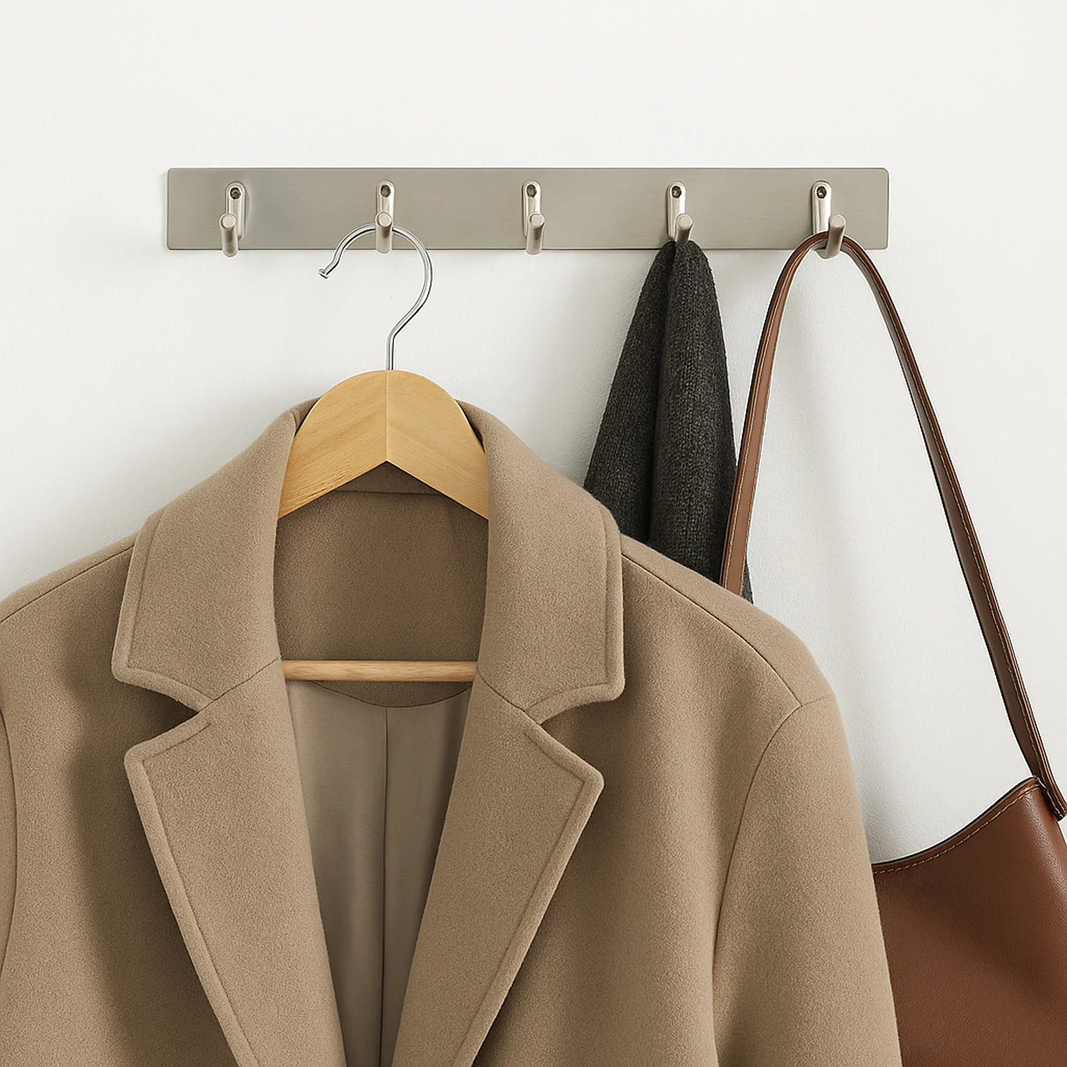Stainless Steel Coat Hook Rack – 5-Hook Durable Wall Organizer - Image 4