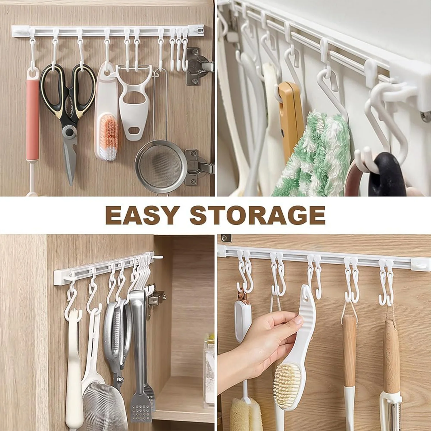 Wall Mounted Kitchen Storage Rack with 10 Adjustable Hooks - Image 4