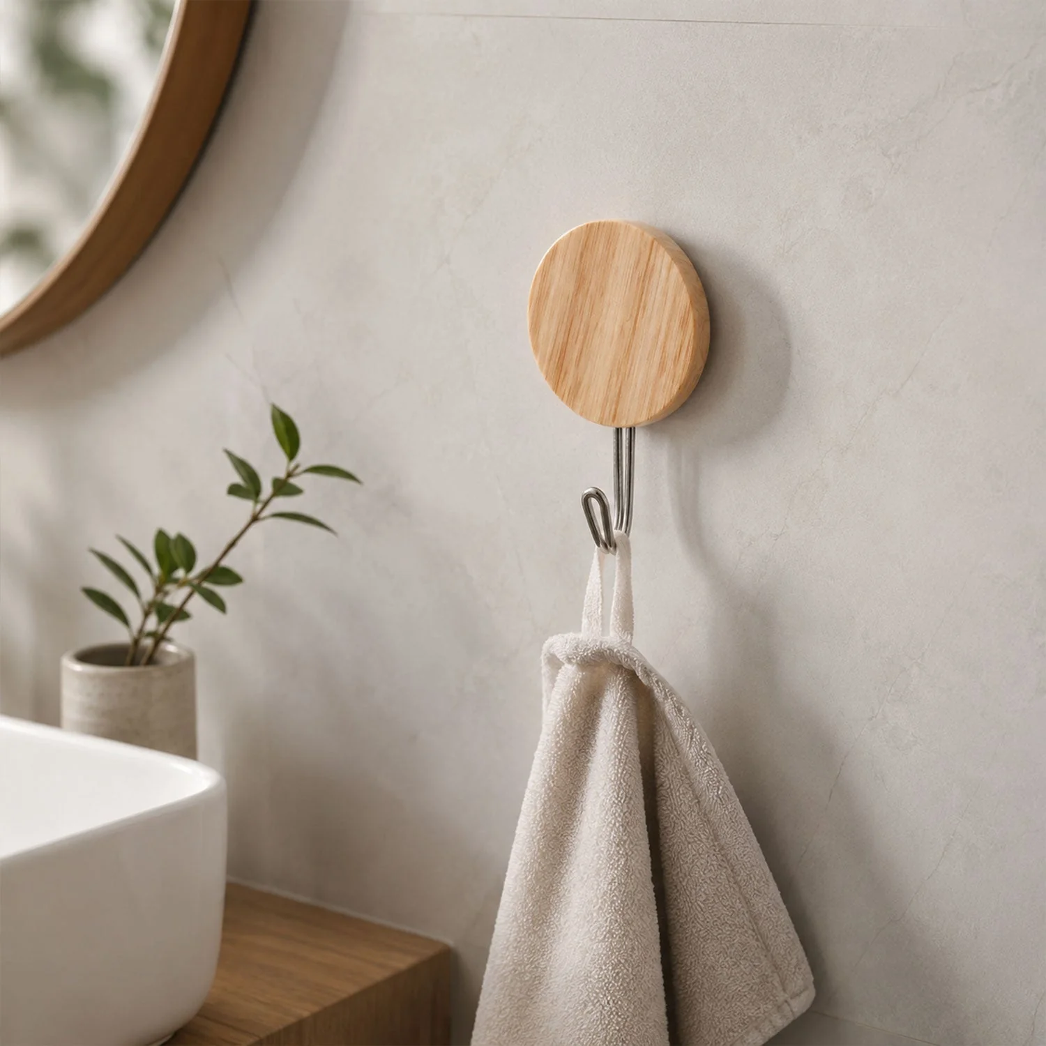 Self-Adhesive Wall Hooks – No Drill, Stylish Wooden Finish - Image 4