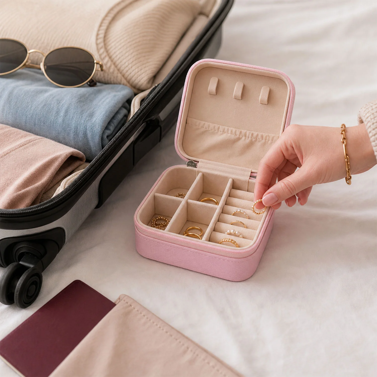 04-8782_mini_jewelry_organizer_box.webp Travel Jewellery Box – Portable PU Leather Organiser | LilyGleam - Travel Jewellery Box product image 4