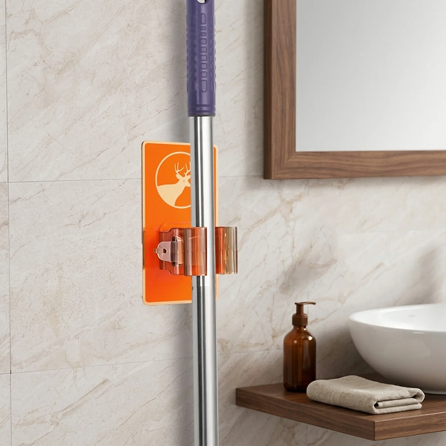 05-15959_wall_mount_mop_n_broom_holder_1pc.webp Wall Mounted Mop Holder – Space-Saving Cleaning Tool Organizer- 3 Numbers - Home Improvement product image 5