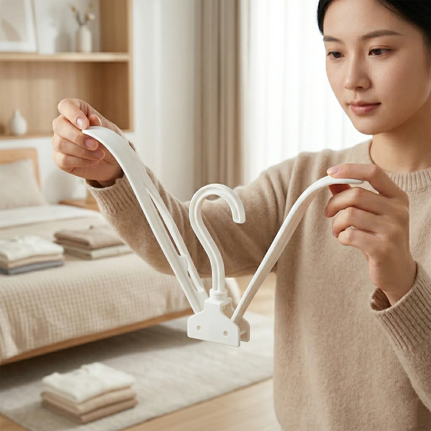 05-7485_plastic_cloth_hanger_1pc.webp Foldable Plastic Clothes Hanger – Space Saving & Travel Friendly – 3PCS - Home Organization product image 5