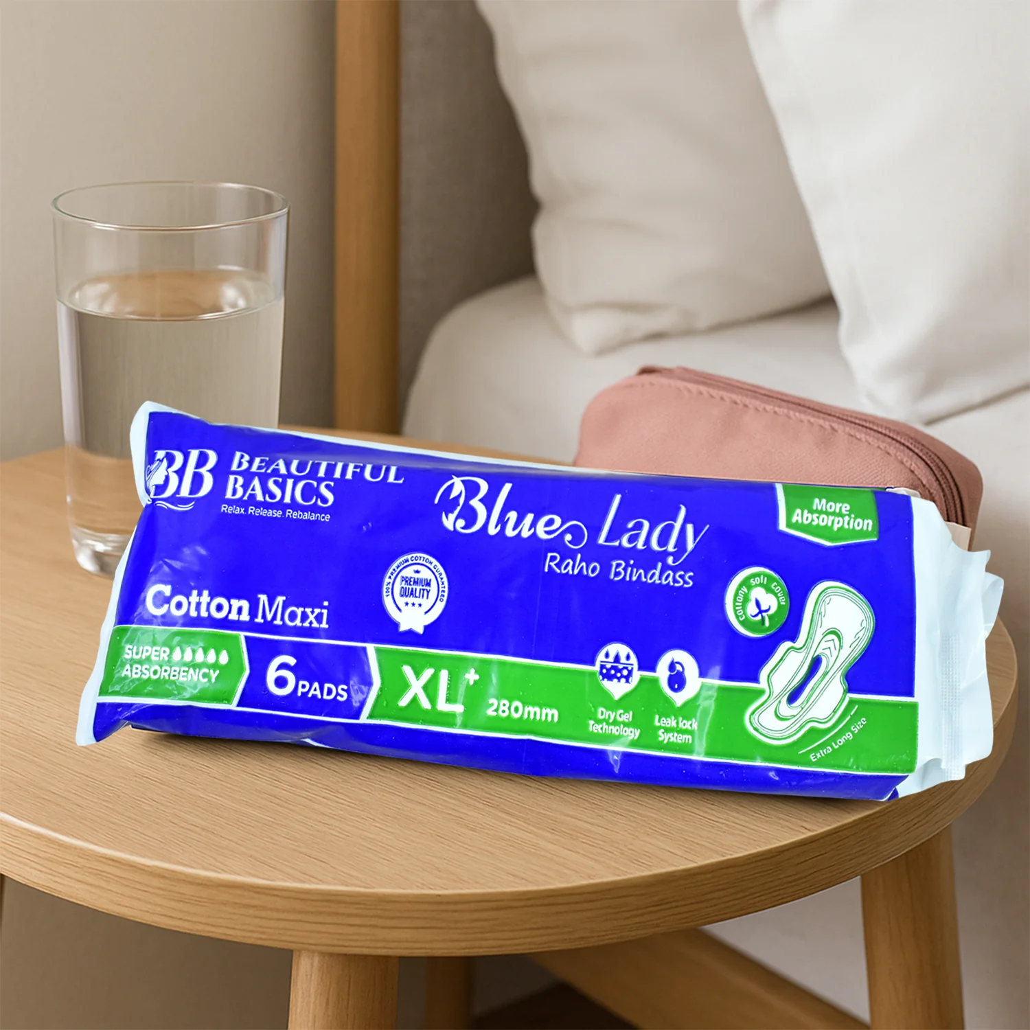 06-14730_bb_blue_cotton_maxi_xl_sanitary_pads_6pc.webp Blue Lady XL Sanitary Pads 280mm – Heavy Flow Protection- 2 PACK- 12 PADS - Sanitary Pads product image 6