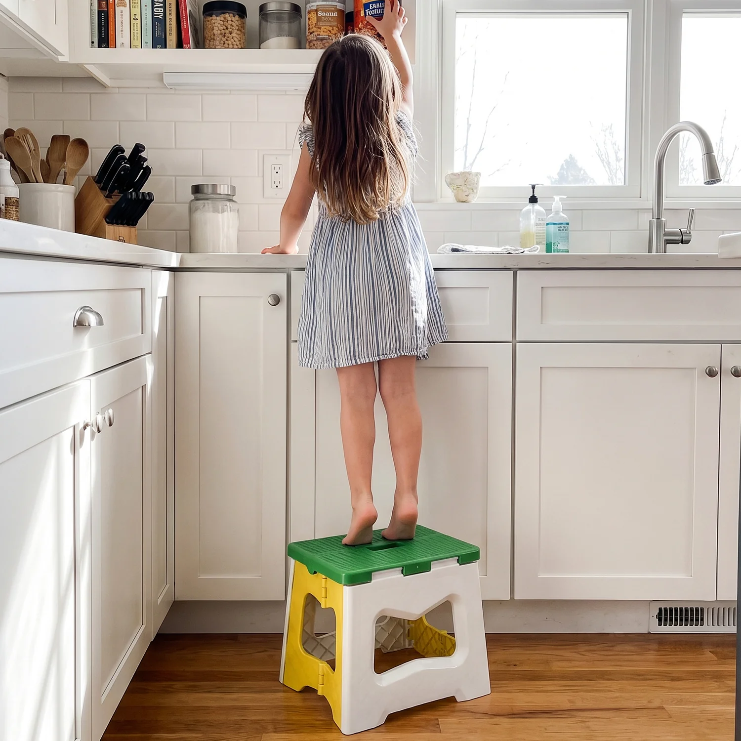 Heavy Duty Foldable Plastic Stool with Carry Handle for Home, Kitchen and Travel - Image 7