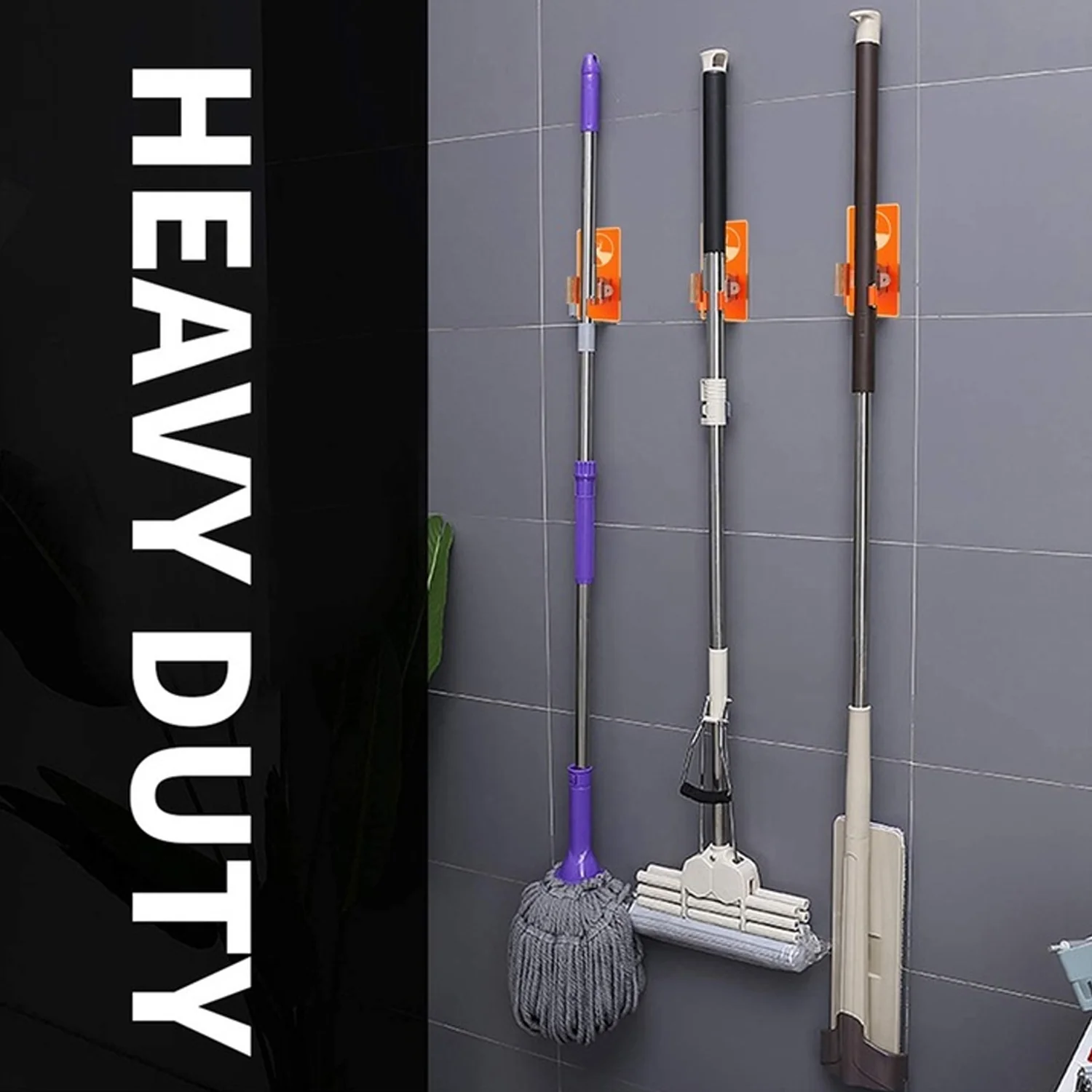 07-15959_wall_mount_mop_n_broom_holder_1pc.webp Wall Mounted Mop Holder – Space-Saving Cleaning Tool Organizer- 3 Numbers - Home Improvement product image 7