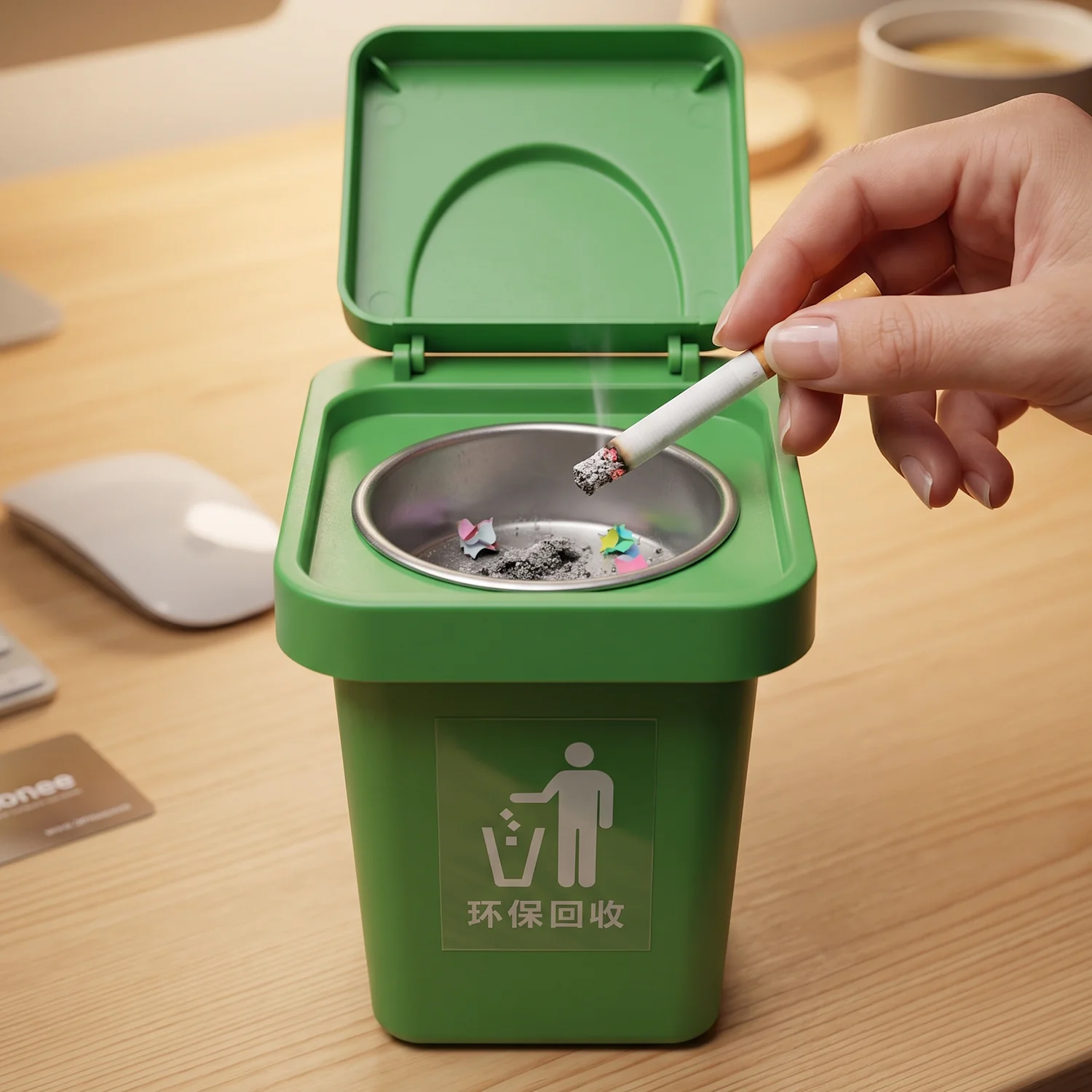 Mini Dustbin Shape Ashtray, Wall-Mounted and Tabletop Ashtray with Flip Lid (1 Pc) - Image 7