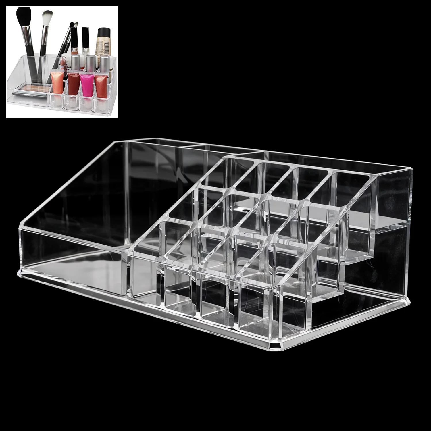 07-6282_16com_cosmetic_stand_1pc.webp Acrylic Makeup Organizer ? 16 Clear Compartments for Cosmetics - Makeup Organizer product image 7