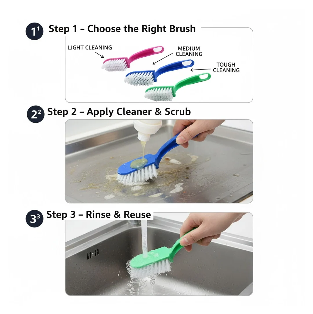 Kitchen Cleaning Brush Set – 3-Pc Multi-Purpose | Velvet Wipe - Image 7