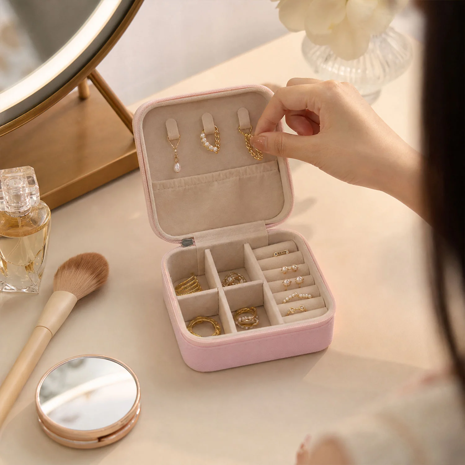 07-8782_mini_jewelry_organizer_box.webp Travel Jewellery Box – Portable PU Leather Organiser | LilyGleam - Travel Jewellery Box product image 7