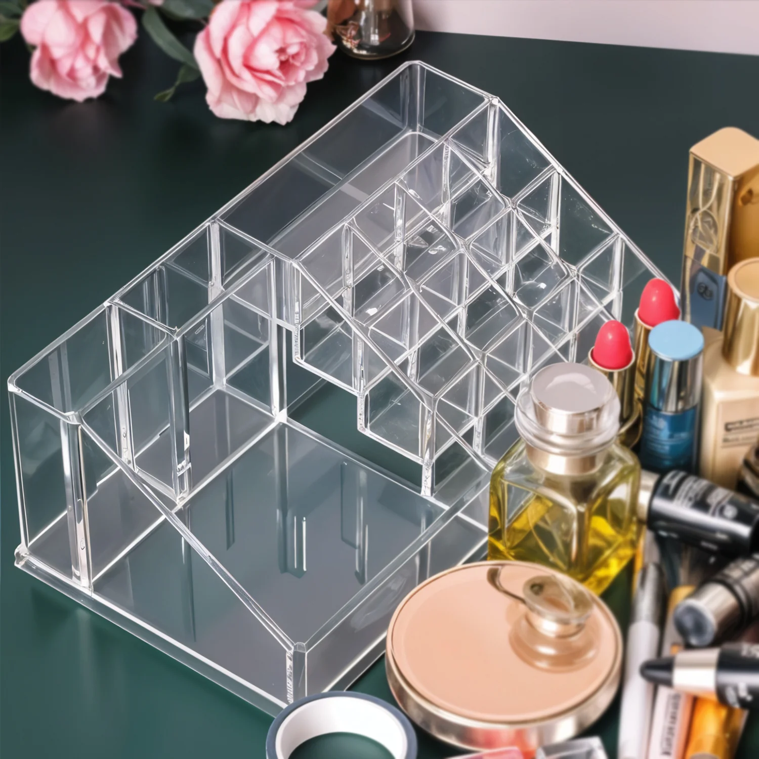 08-6282_16com_cosmetic_stand_1pc.webp Acrylic Makeup Organizer ? 16 Clear Compartments for Cosmetics - Makeup Organizer product image 8