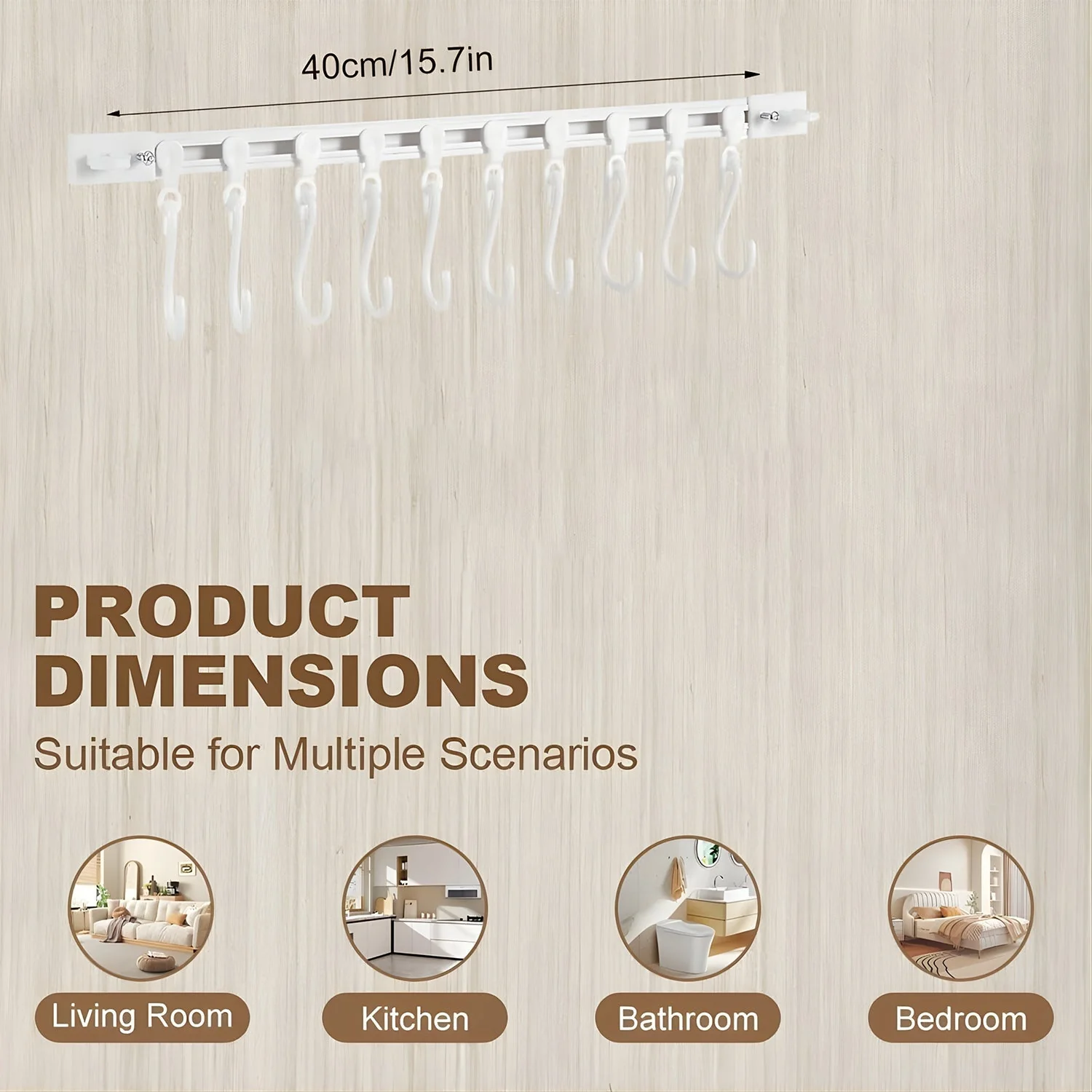 Wall Mounted Kitchen Storage Rack with 10 Adjustable Hooks - Image 9