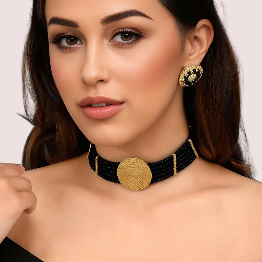 4KYRGCCluTbLOgenmgDwJxq2z2O8P2D49h2apxRx.png Timeless Grace Black Beaded Necklace with Gold Mandala Pendant