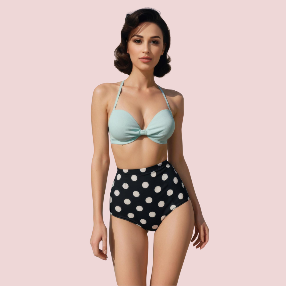 A511fbimx2yYdABUrD5BdA2XeWbDRNFtwrxTNyym.png Retro Halter Neck & Bow-Front Sweetheart Bikini Topa in Mint (Top Only)