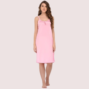 Stylish Knee-Length Pink Satin Nighty