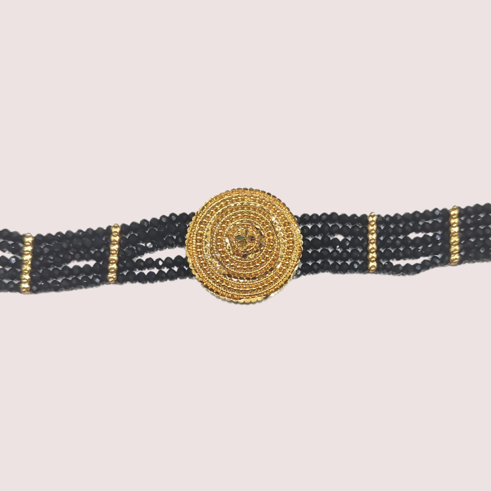 i2Ei2fbGFBAfFjYbyAyhIgz2FD0L4RQPPvlrOrv3.png Timeless Grace Black Beaded Necklace with Gold Mandala Pendant - Image 2