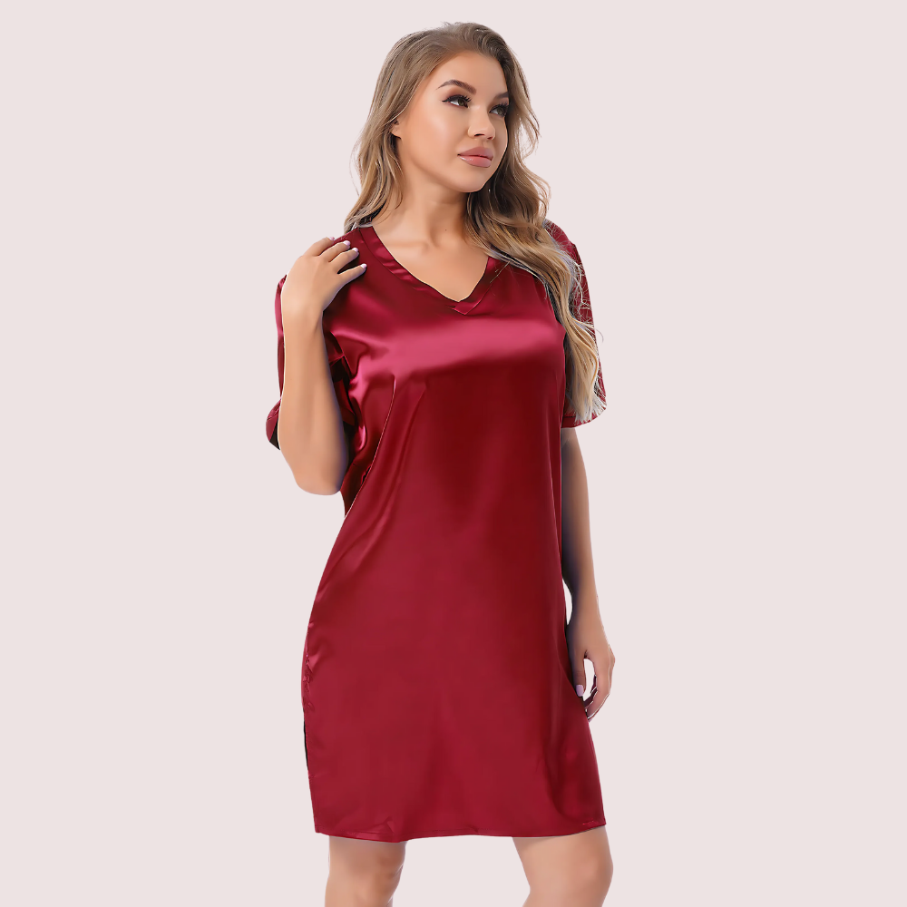 tbNMaoWlnAXALDksaax2CfcGUeXKqowTGSZgMYVN.png Silk satin sexy Maroon short sleepwear - Image 2