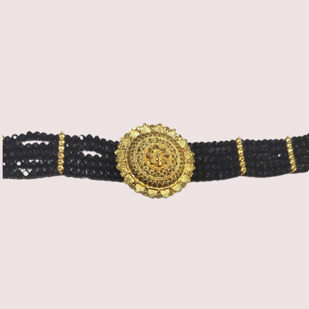 wWT4egkgcZb0lzuXUAzDBpQrpRdDfFPGh2O9gM28.png Midnight Majesty Black Beaded Necklace with Ornate Gold Floral Medallion - Image 2